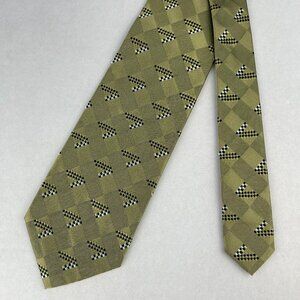 Jhane Barnes Signature Mens Silk Necktie Green Black Geometric Designer Italy